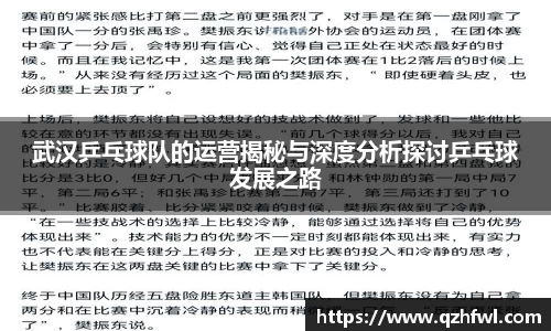 武汉乒乓球队的运营揭秘与深度分析探讨乒乓球发展之路