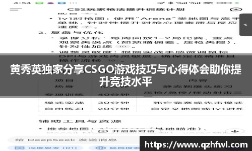黄秀英独家分享CSGO游戏技巧与心得体会助你提升竞技水平